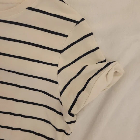 Lulus Cream Black Stripe T-Shirt Dress Minimalist Casual Pocket Dress XS - Picture 4 of 5